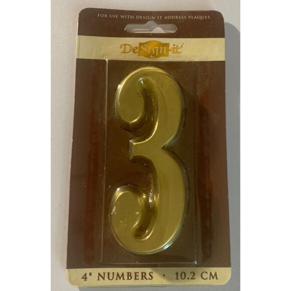 Satin Brass DeSign-it Number "3" (Number 3) Street Address Plaques 4"/10.2 CM Vi - Picture 1 of 1